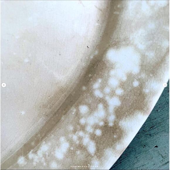 Antique Large Ironstone Platter Stained Crazed Toasty Flea Bites Cottage Core - Picture 4 of 10